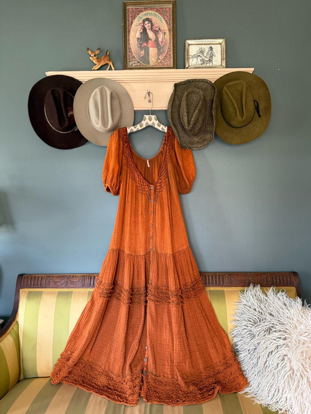 Free People Sunday Stroll rust maxi dress sz XS